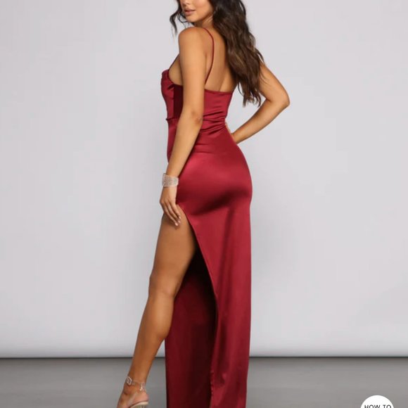 NWT Windsor Lola High Slit Satin Dress in Burgundy M - Picture 2 of 6